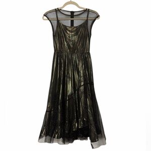 Joyfolie Black and Gold High-Low Metallic Evening Dress